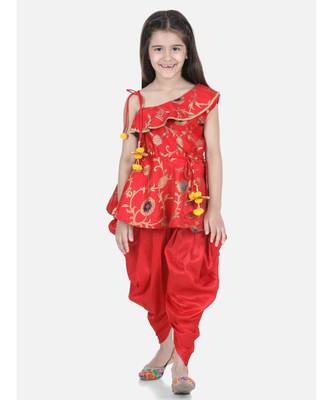 Red One Shoulder Ruffle Peplum Dhoti Set 1