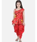 Red One Shoulder Ruffle Peplum Dhoti Set
