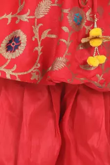 Red One Shoulder Ruffle Peplum Dhoti Set