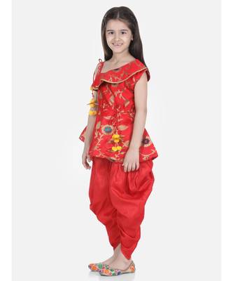 Red One Shoulder Ruffle Peplum Dhoti Set 3
