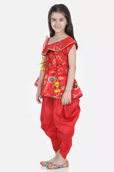 Red One Shoulder Ruffle Peplum Dhoti Set