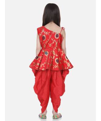 Red One Shoulder Ruffle Peplum Dhoti Set 4
