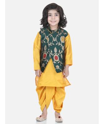 green Attached Jacket Jacquard Dhoti Kurta 1