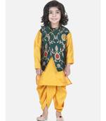 green Attached Jacket Jacquard Dhoti Kurta