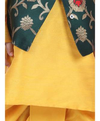 green Attached Jacket Jacquard Dhoti Kurta 3