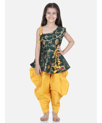 Green One Shoulder Ruffle Peplum Dhoti Set 1