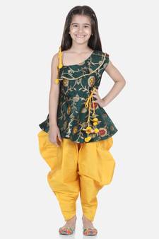 Green One Shoulder Ruffle Peplum Dhoti Set