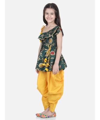 Green One Shoulder Ruffle Peplum Dhoti Set 3