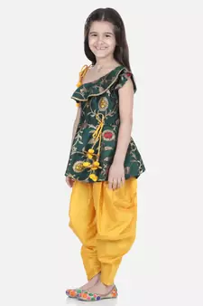 Green One Shoulder Ruffle Peplum Dhoti Set