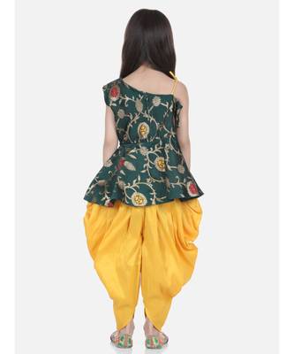 Green One Shoulder Ruffle Peplum Dhoti Set 4