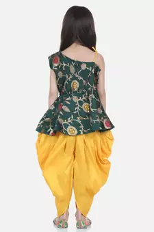 Green One Shoulder Ruffle Peplum Dhoti Set