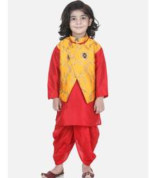 Yellow Attached Jacket Jacquard Dhoti Kurta