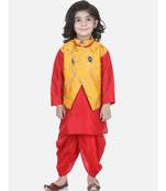 Yellow Attached Jacket Jacquard Dhoti Kurta