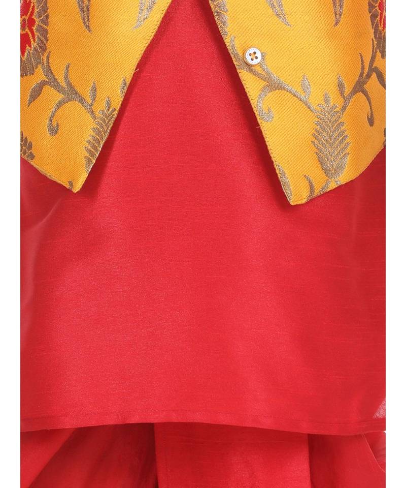 Yellow Attached Jacket Jacquard Dhoti Kurta