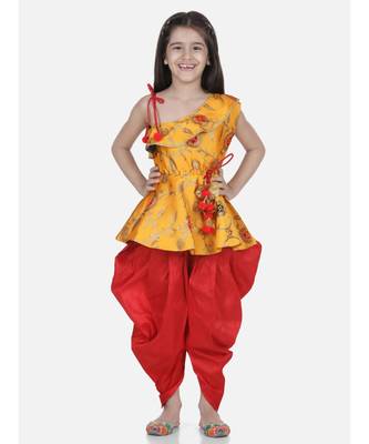 Yellow One Shoulder Ruffle Peplum Dhoti Set 1