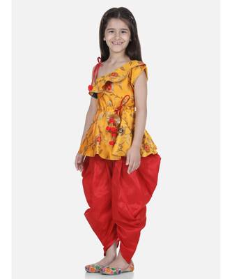 Yellow One Shoulder Ruffle Peplum Dhoti Set 2