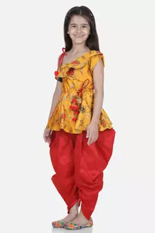 Yellow One Shoulder Ruffle Peplum Dhoti Set