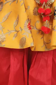 Yellow One Shoulder Ruffle Peplum Dhoti Set