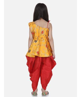 Yellow One Shoulder Ruffle Peplum Dhoti Set 4