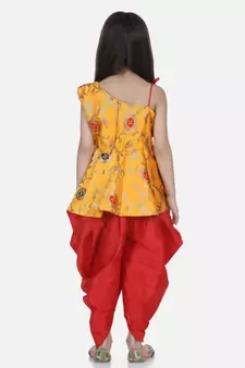 Yellow One Shoulder Ruffle Peplum Dhoti Set
