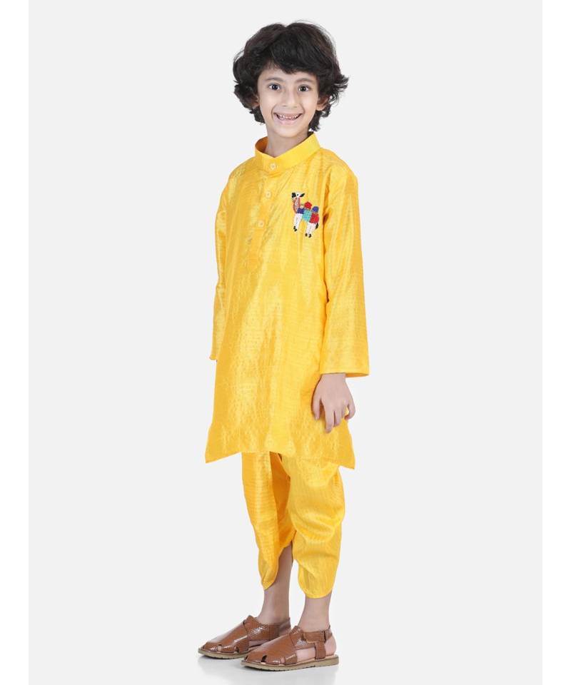Yellow Camel Hand Embroidered Dhoti Kurta