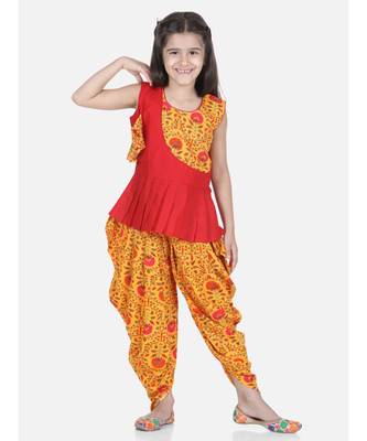 Yellow Rayon Patch Top Dhoti for Girls 1