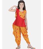 Yellow Rayon Patch Top Dhoti for Girls
