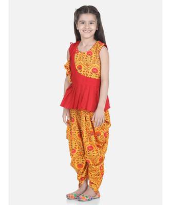 Yellow Rayon Patch Top Dhoti for Girls 3