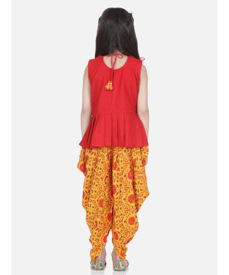 Yellow Rayon Patch Top Dhoti for Girls 4