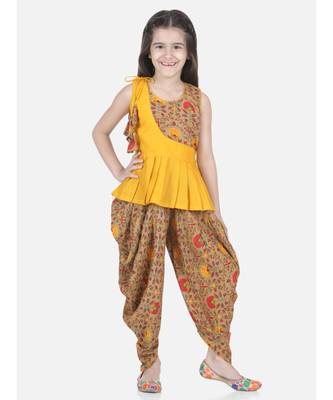 Brown Rayon Patch Top Dhoti for Girls 1