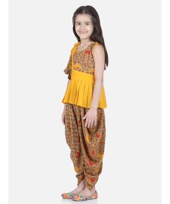 Brown Rayon Patch Top Dhoti for Girls 3