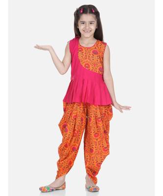 Orange Rayon Patch Top Dhoti for Girls 1