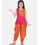 Orange Rayon Patch Top Dhoti for Girls