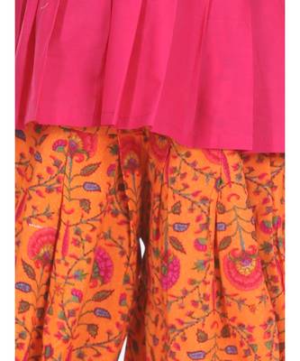 Orange Rayon Patch Top Dhoti for Girls 2