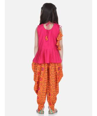 Orange Rayon Patch Top Dhoti for Girls 4