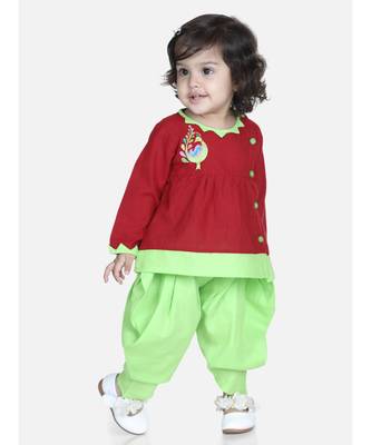 Maroon Mor Embroidery Top Dhoti For Girls 1