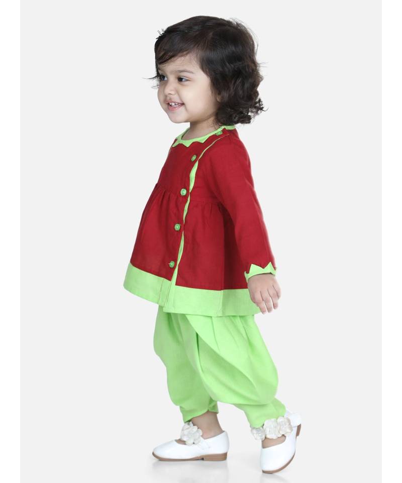 Maroon Mor Embroidery Top Dhoti For Girls