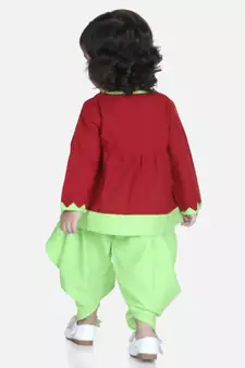 Maroon Mor Embroidery Top Dhoti For Girls