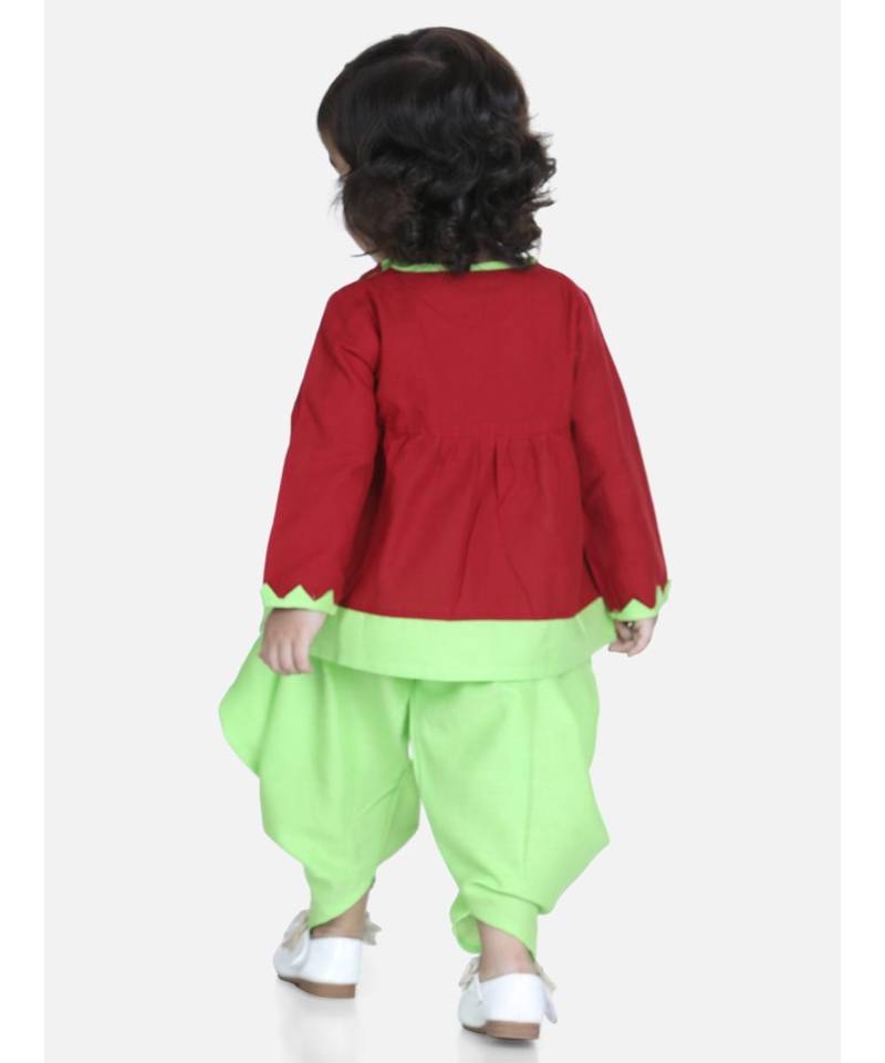Maroon Mor Embroidery Top Dhoti For Girls