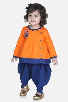 Orange Mor Embroidery Top Dhoti For Girls