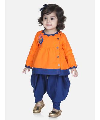 Orange Mor Embroidery Top Dhoti For Girls 1