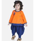 Orange Mor Embroidery Top Dhoti For Girls