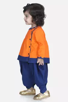 Orange Mor Embroidery Top Dhoti For Girls