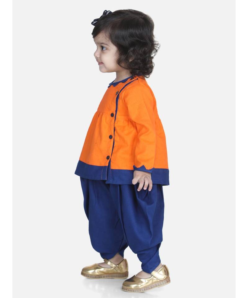 Orange Mor Embroidery Top Dhoti For Girls