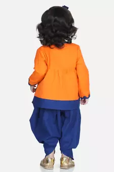 Orange Mor Embroidery Top Dhoti For Girls