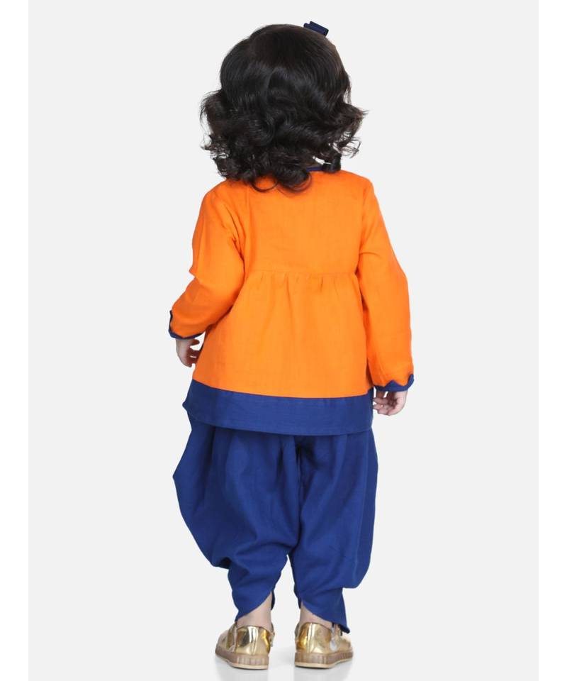 Orange Mor Embroidery Top Dhoti For Girls