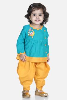 Green Mor Embroidery Top Dhoti For Girls