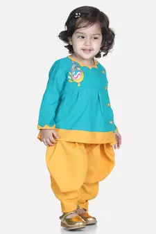Green Mor Embroidery Top Dhoti For Girls