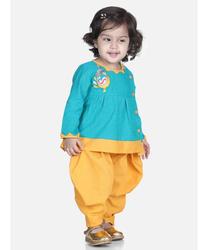Green Mor Embroidery Top Dhoti For Girls