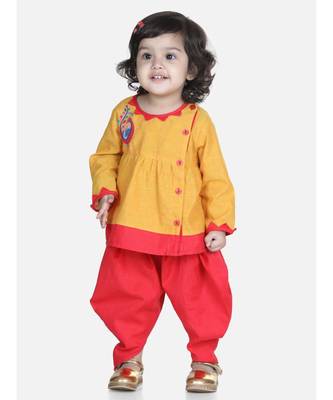 Yellow Mor Embroidery Top Dhoti For Girls 1